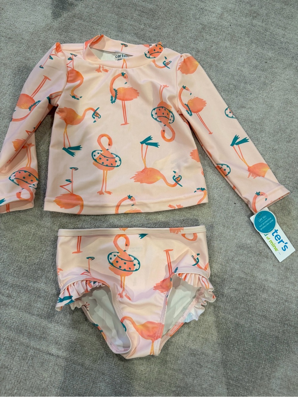 Carter's Peach Flamingo Long-Sleeve Rash Guard Swim Set